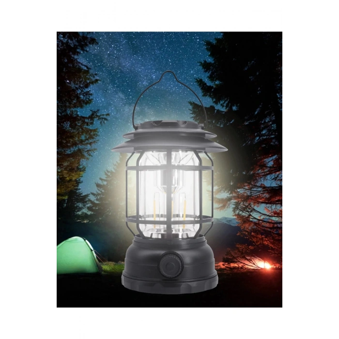 Usb Şarjlı Led Kamp Lambası - Bluetooth Müzik Çalar, El Feneri Ve Cep Telefonu Şarj Cihazı