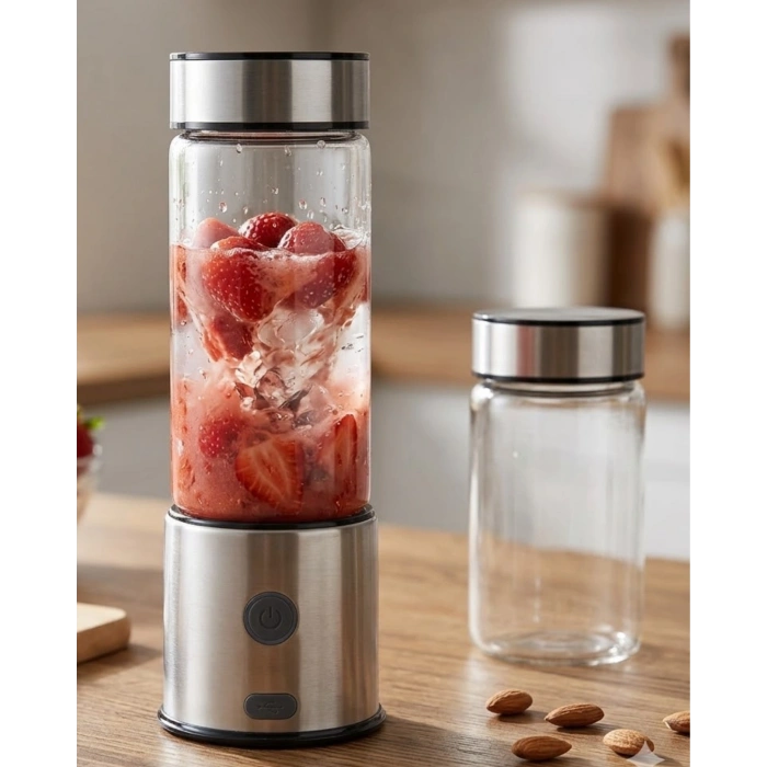 USB Type C Şarjlı Cam Blender 6 Bıçaklı Smoothie ve Shake Blender