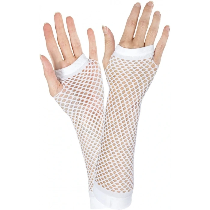 Uzun File Örgü Eldiven Beyaz Renk (5047)