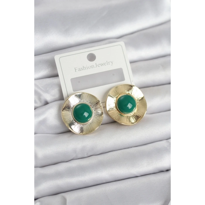 Vintage Model Yeşil Gold Renk Pirinç Kadın Küpe