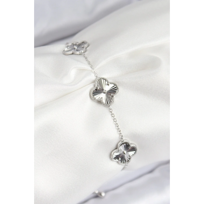 VIP Pirinç Yonca Model Gümüş Renk Kadın Bileklik