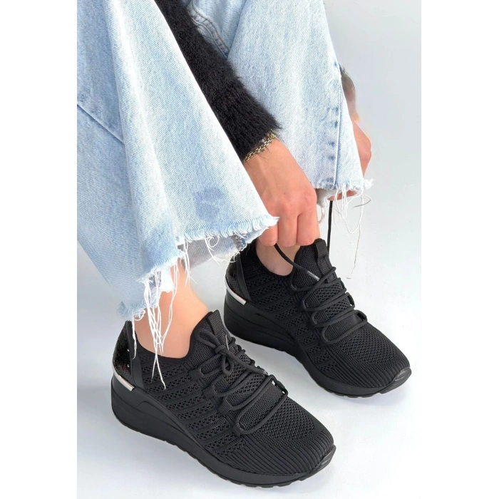 Weor Siyah Triko Bağcıklı Spor Ayakkabı