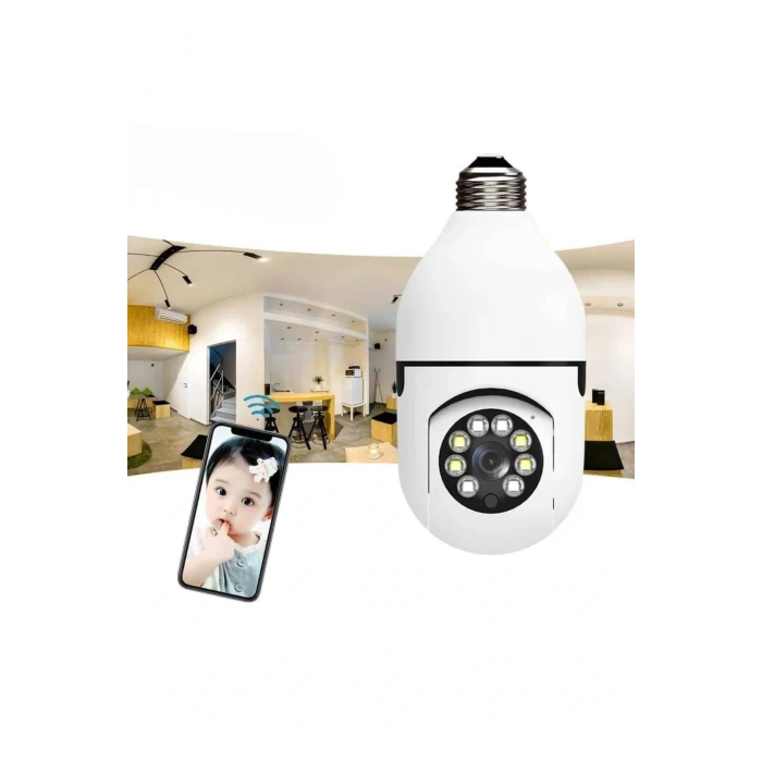 Wifi Güvenlik Kamerası 360 Derece Dönebilen Harekete Duyarlı Gece Görüşlü Ampul