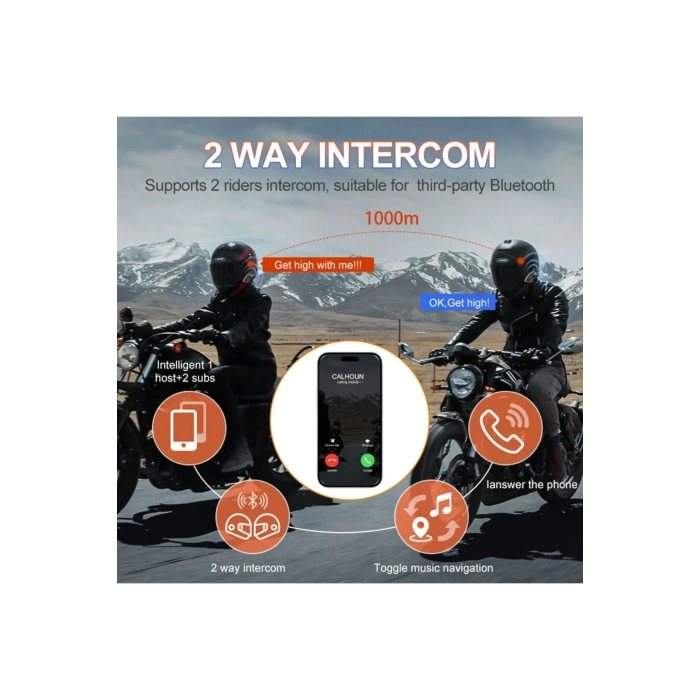 Yeni Model Y80-2x Motosiklet İntercom 2 Kişilik Bağlantı Rgb Işıklı Bluetooth Kulaklık Seti