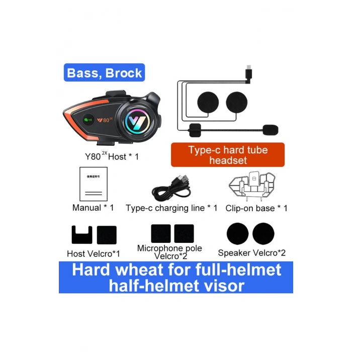 Yeni Model Y80-2x Motosiklet İntercom 2 Kişilik Bağlantı Rgb Işıklı Bluetooth Kulaklık Seti