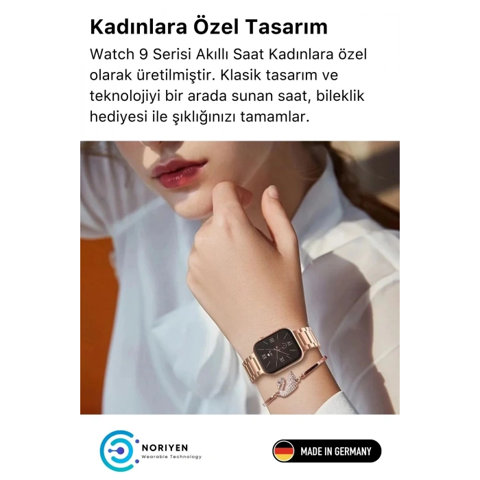 Yeni Nesil 3 Kordonlu Kadın Akıllı Saat Spor Ve Sağlık Sensörlü Watch 9 Series Tasarım Saat Pembe
