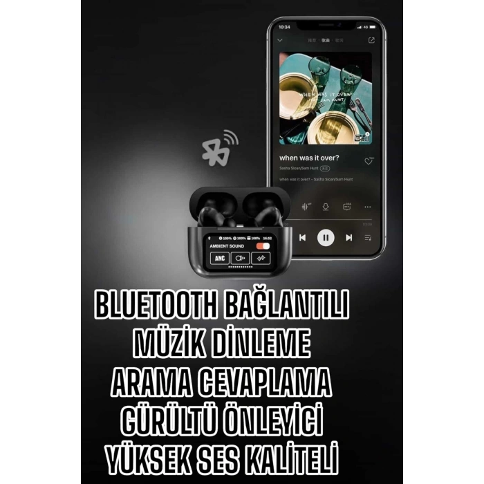 Yeni Nesil Bluetooth Kulaklık Ekranlı Yüksek Ses Kaliteli Uzun Şarj Süreli
