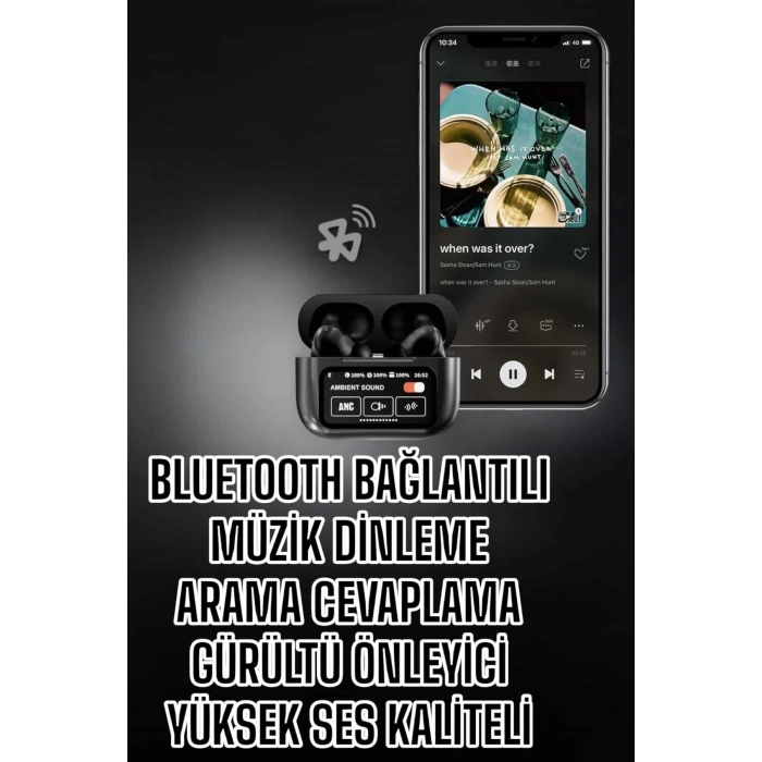 Yeni Nesil Bluetooth Kulaklık Ekranlı Yüksek Ses Kaliteli Uzun Şarj Süreli