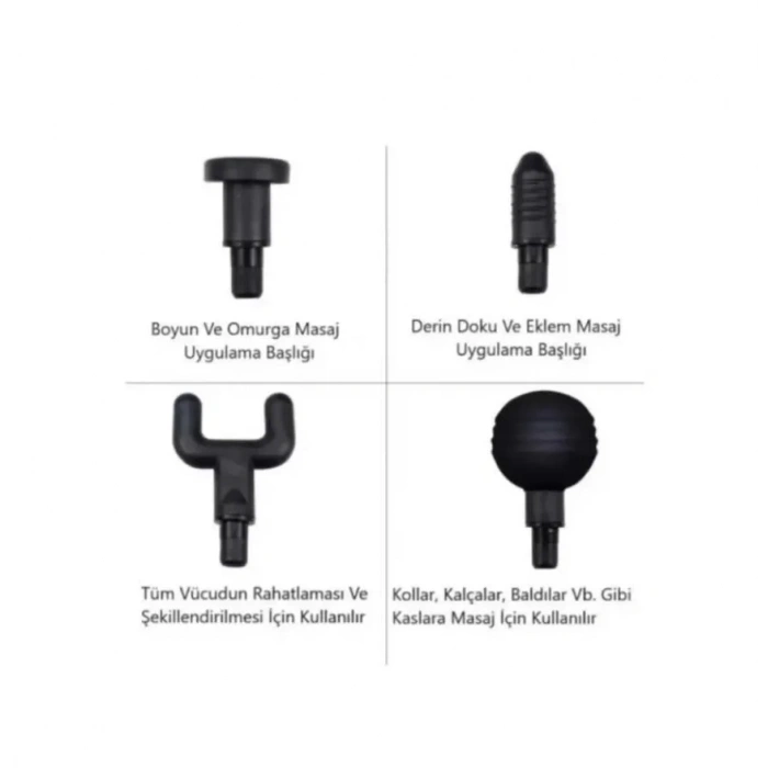 Yeni Nesil Darbeli Titreşimli Şarjlı Sporcu Masaj Tabancası 4 Başlıklı LC-002 (5047)