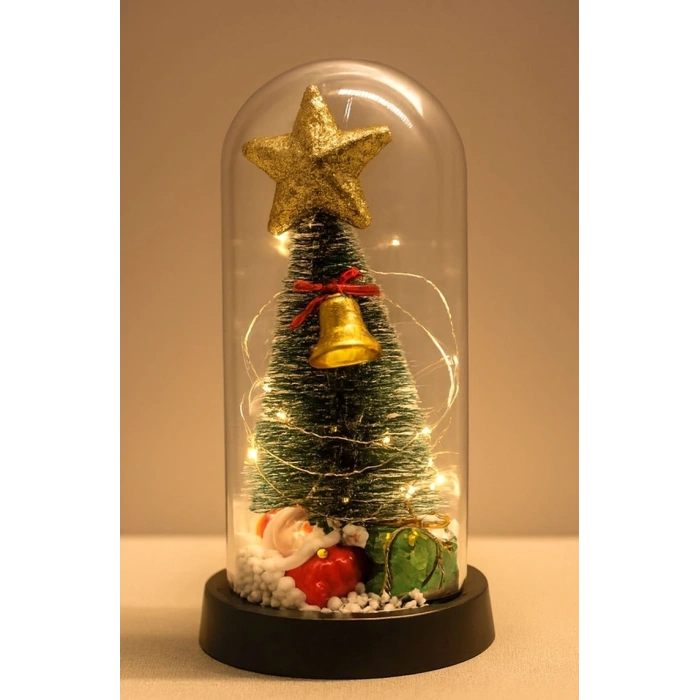 Yılbaşı Temalı Işıklı  Dekoratif Cam Fanus Alk5078