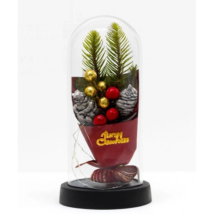 Yılbaşı Temalı Işıklı Dekoratif Cam Fanus - Model 3