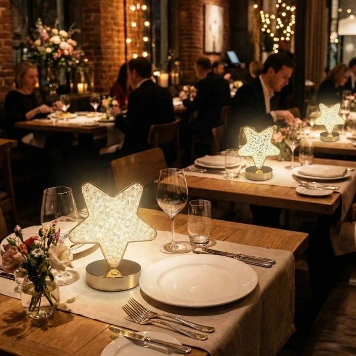 Yıldız Model Kristal LED Masa Lambası – Dokunmatik, 3 Renk Işık Modlu, Şarjlı Mini Dekoratif Gece Lambası (5047)