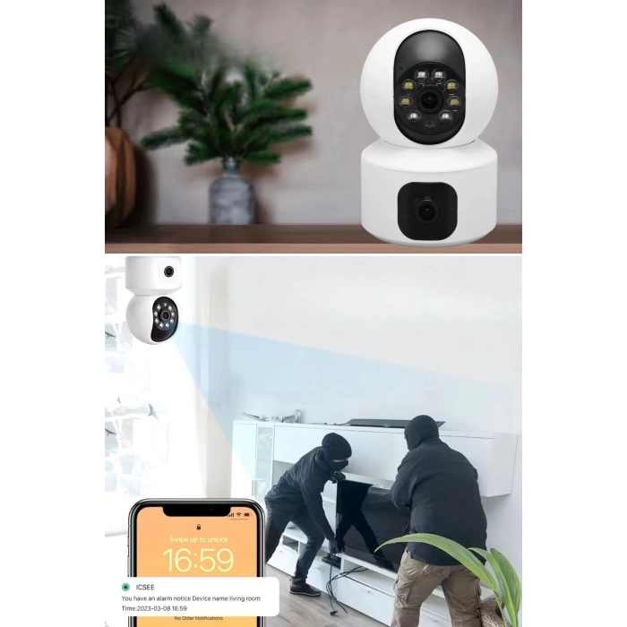 Yosee Uygulama Çift Kameralı Wifi Bağlantılı Gece Görüşlü Ev Tipi Güvenlik Kamerası