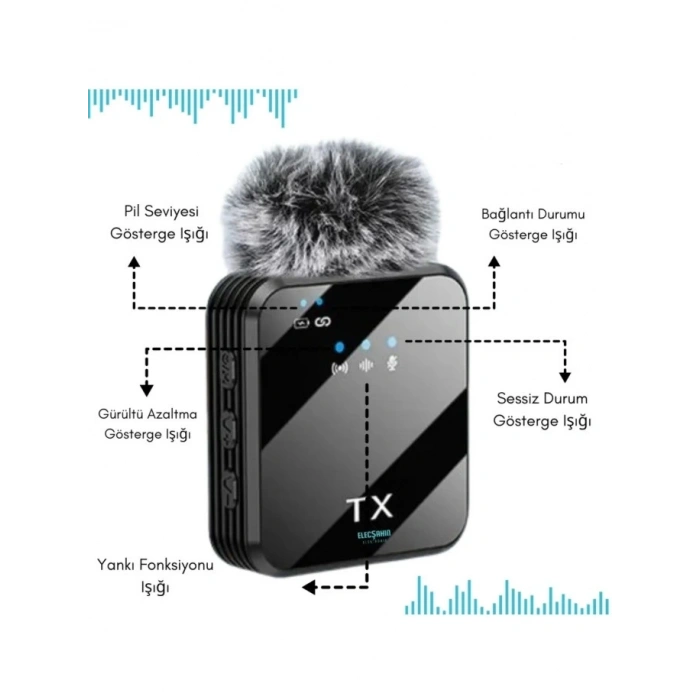 Yüksek Kalite Profesyonel 3 In 1 Kablosuz Taşınabilir Yaka Mikrofonu Tüylü