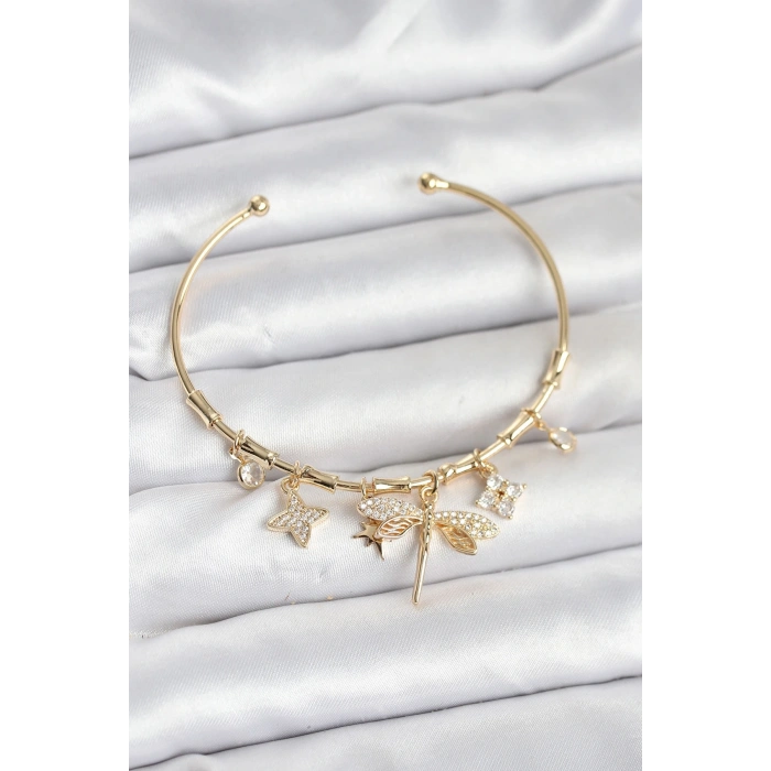 Yusufçuk Charmlı Gold Renk Pirinç Kadın Bileklik