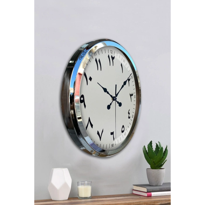 Zentime Arapça Rakamlı Krom 52 Cm Metal Duvar Saati