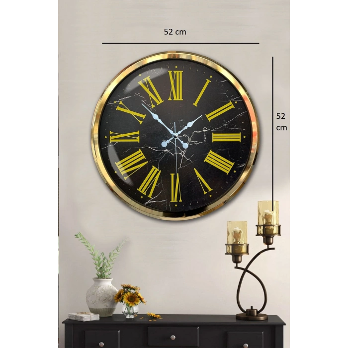 Zentime Black Marble Gold 52 Cm Metal Duvar Saati