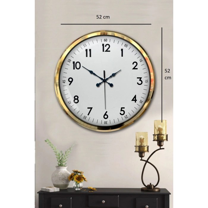 Zentime Gold & White Luxury Classic 52 Cm Metal Duvar Saati