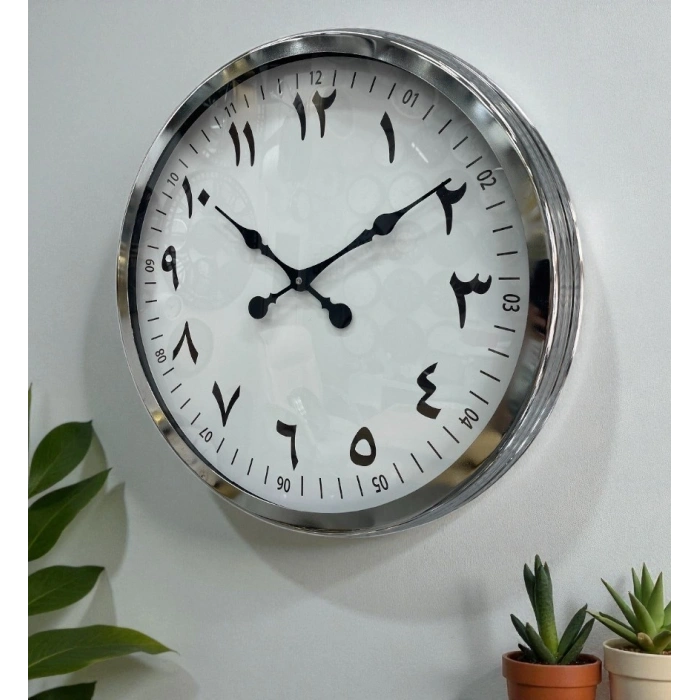 Zentime Krom Arapça Rakamlı 60 Cm Metal Duvar Saati