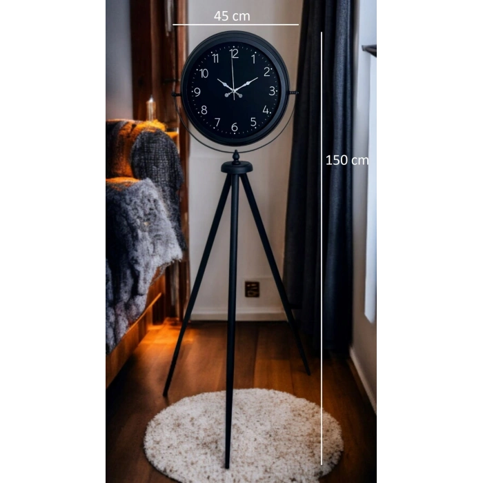 Zentime Sade Siyah Tripod Ayaklı Saat