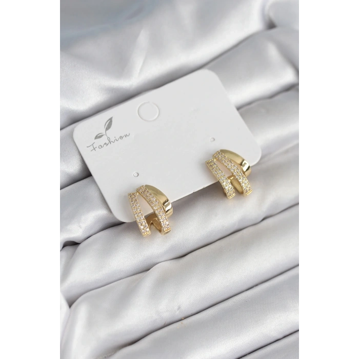 Zirkon Taşlı Gold Renk Kadın Küpe