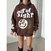 3 iplik şardonlu oversize out of baskılı sweat kahve