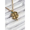 316L Çelik Burgu Zincirli Nazar Detaylı Yonca Model Gold Renk Kadın Kolye