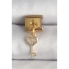 316L Çelik Gold Renk Sallantı Zirkon Taşlı Kalpli Anahtar Model Nomination Charm