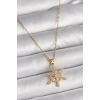 316L Çelik Gold Renk Zincir Zirkon Taşlı Kar Tanesi Model Kadın Kolye