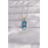 316L Çelik Gümüş Renk Mavi Mineli Güneş Model Tarot Kolye