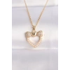 316L Çelik Zincir Altın Renk İnci Taş Detay Zirkon Taşlı Kalp Kolye