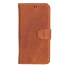 Apple iPhone 16 Plus uyumlu, Hakiki Deri, El Yapımı, Cüzdanlı Kılıf, Karamel