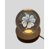 Bitki Temalı LED Işıklı Cam Küre Ahşap Standlı Modern Gece Lambası