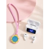 Bluetooth 5.4 Kablosuz Kulaklık Pembe Askılı Analog Charm Saat İkili Set