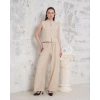 Broşlu yelek pantolon takım bej s255821