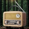 BUFFER® Orta  Boy Retro, Nostaljik, Ahşap Tasarım Bluetooth Hoparlörlü, Şarjlı, Taşınabilir FM/AM Destekli Radyo NS-8110