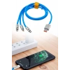 BUFFER®Kutulu  3 Şarj Aleti 1 Arada Çinko Alaşım Hızlı Şarj Kablosu Mavi 3 in 1