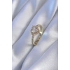 Gold Renk Zirkon Taşlı Kalp Model Pirinç Charm Kadın Yüzük
