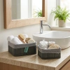 GRİ 2 BOY KARE BAMBU KENAR ORGANİZER SEPET AHŞAP ALTLIK - BEZLİ 18X21CM (5047)