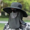 Güneş Koruyuculu Nefes Alabilen Maskeli ve Boyun Kapaklı Geniş Kenarlı Balıkçı Şapkası (5047)