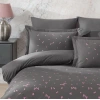 Hobby Çift Kişilik Poplin Premium Nakışlı Nevresim Spring Gri