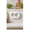 İkili Beyaz Topraklı Sıva Üstü Priz - Modern Elektrik Çiftli Priz
