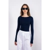 Kayık yaka uzun kollu bluz lacivert pt