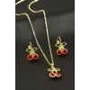 Kiraz Taşlı Set Kolye