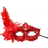 Kırmızı Mat Renk Yandan Tüylü Güllü Parti Balo Venedik Maskesi 16x22 (5047)