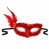 Kırmızı Taşlı Venedik Parti Maskesi – Tüylü Payetli