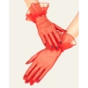 Kısa Boy Likralı Güpürlü Yetişkin Tül Eldiven Kırmızı Renk