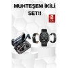 Kulak İçi Kablosuz Bluetooth Kulaklık ve NFC ve GPS Özellikli Akıllı Saat Alarm ve Titreşim