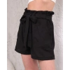 Kuşaklı keten şort siyah s255265