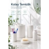 Modern Tasarımlı 5 Parça Banyo Aksesuar Seti Beyaz Renk Sabunluk ve Fırçalık Dahil